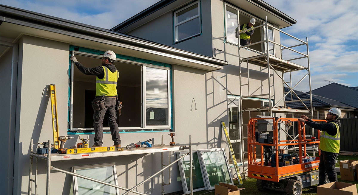 Maverick Windows team installing custom window in Converse TX