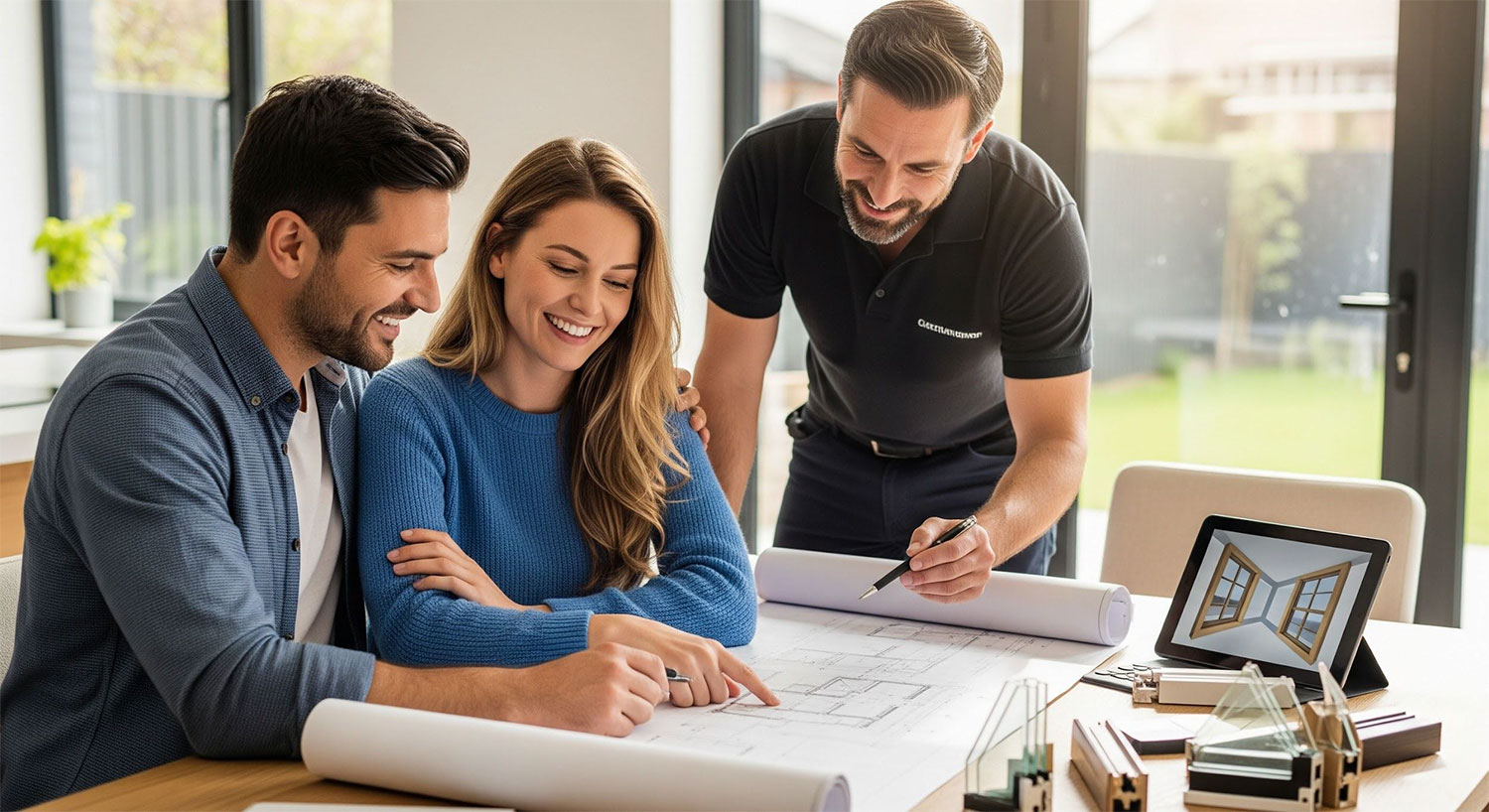 Allen homeowners reviewing a window quote from Maverick Windows