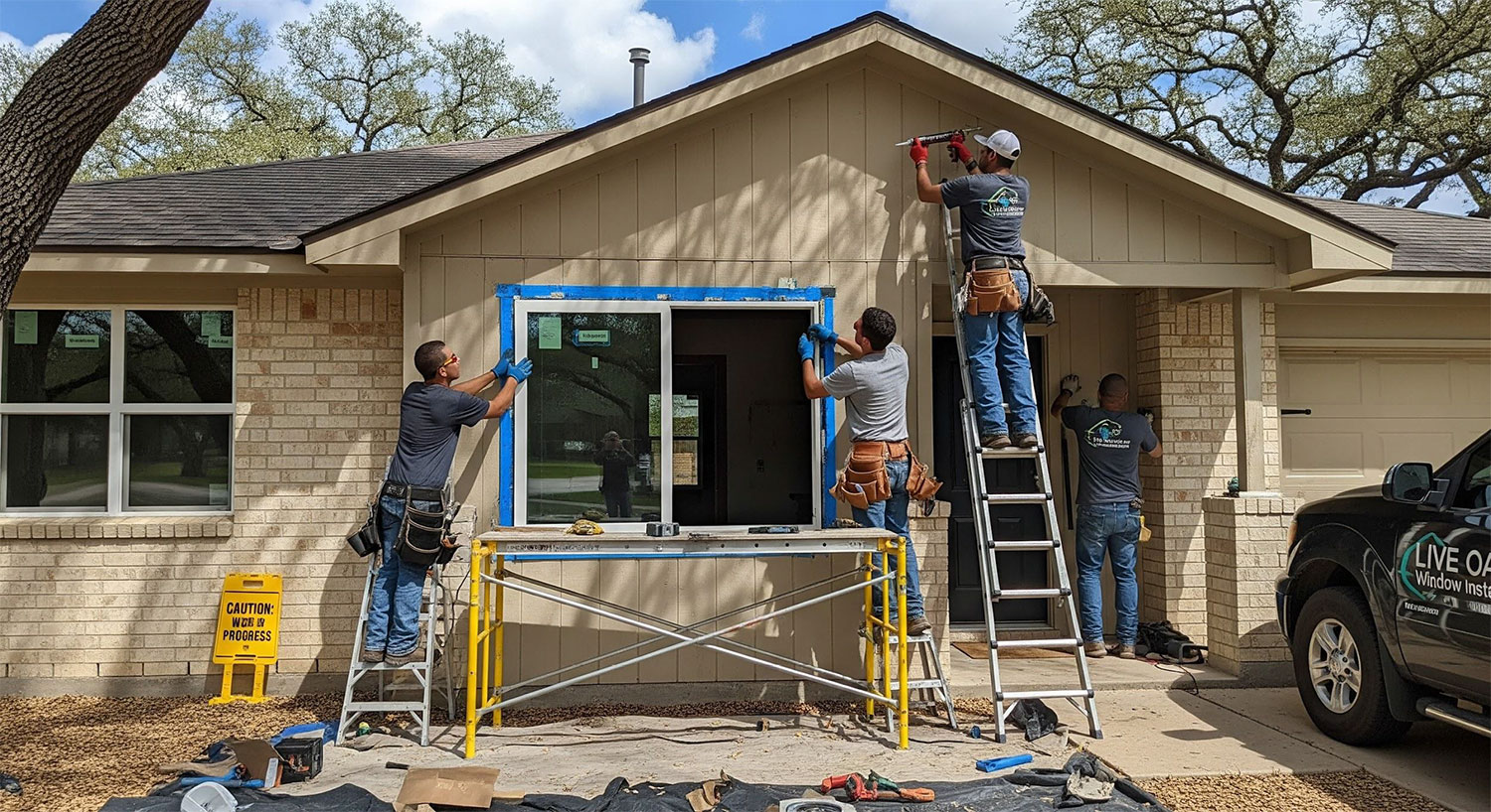 Maverick Windows team installing new windows in Live Oak