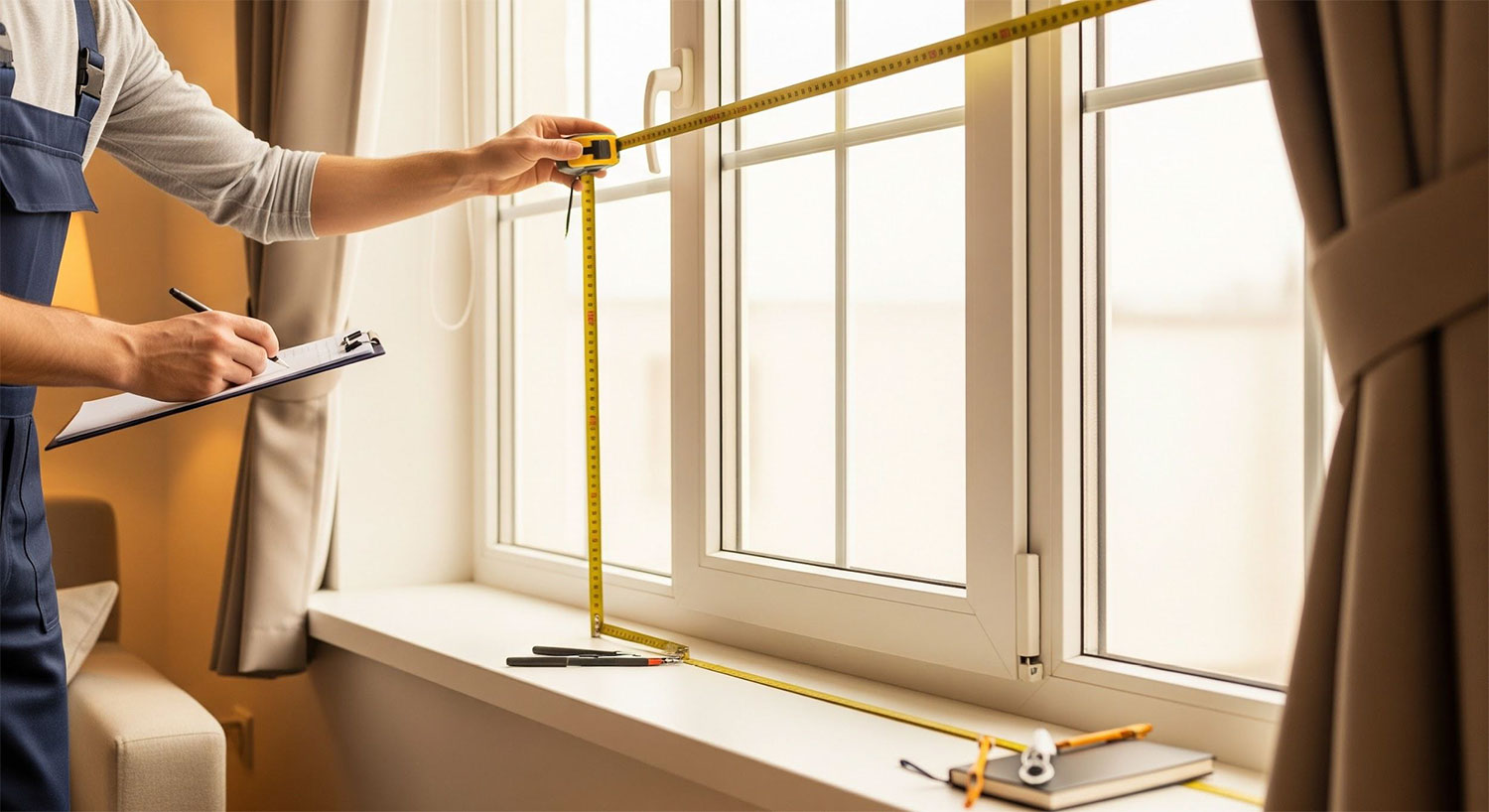 Maverick team measuring windows on Selma home