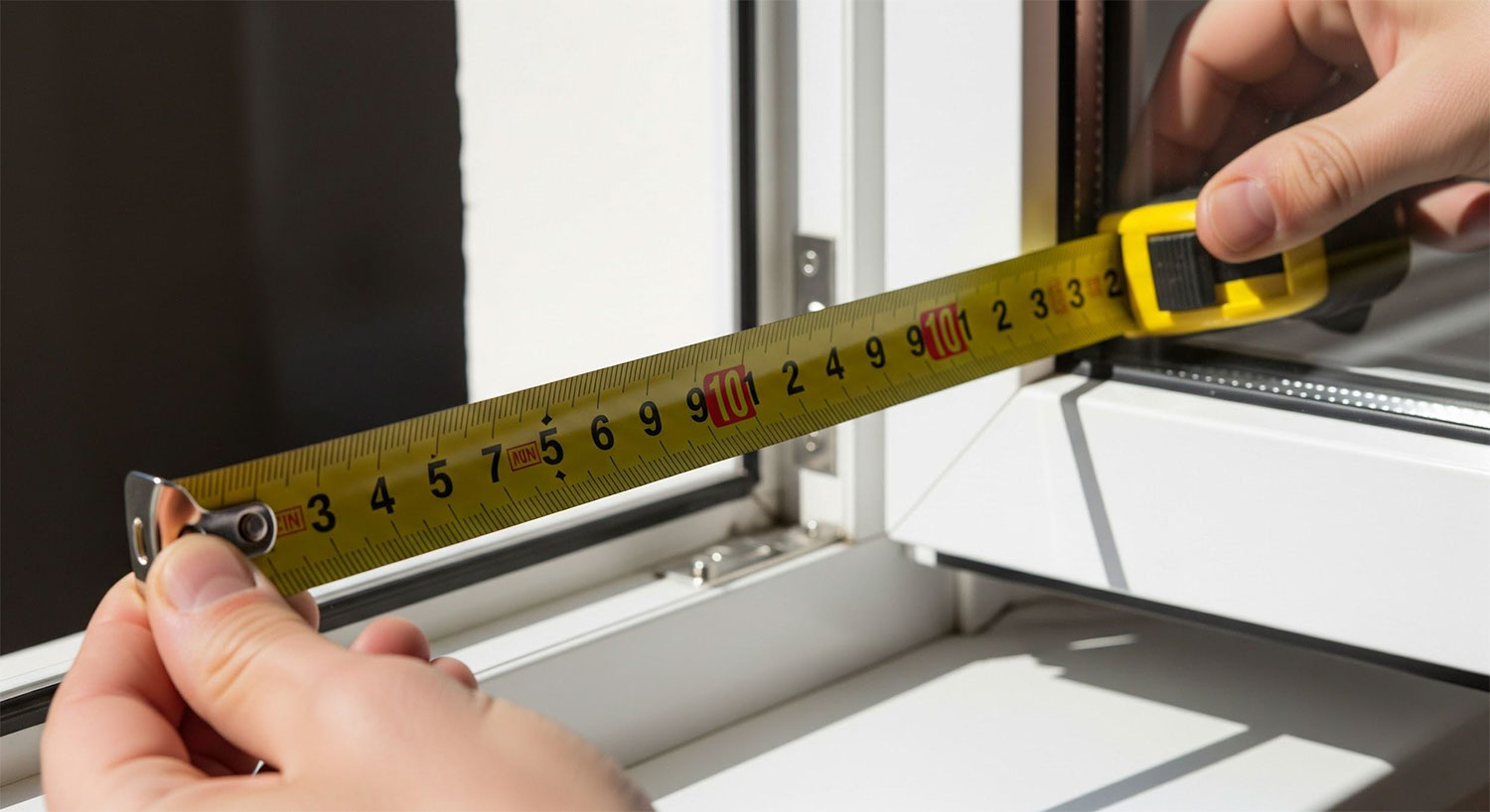 Maverick Windows team measuring for window replacement in Leon Valley