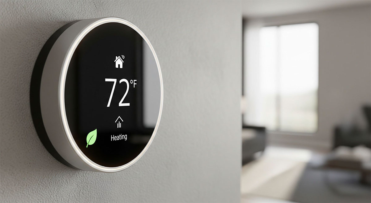 Smart thermostat controlling indoor temperature inside home
