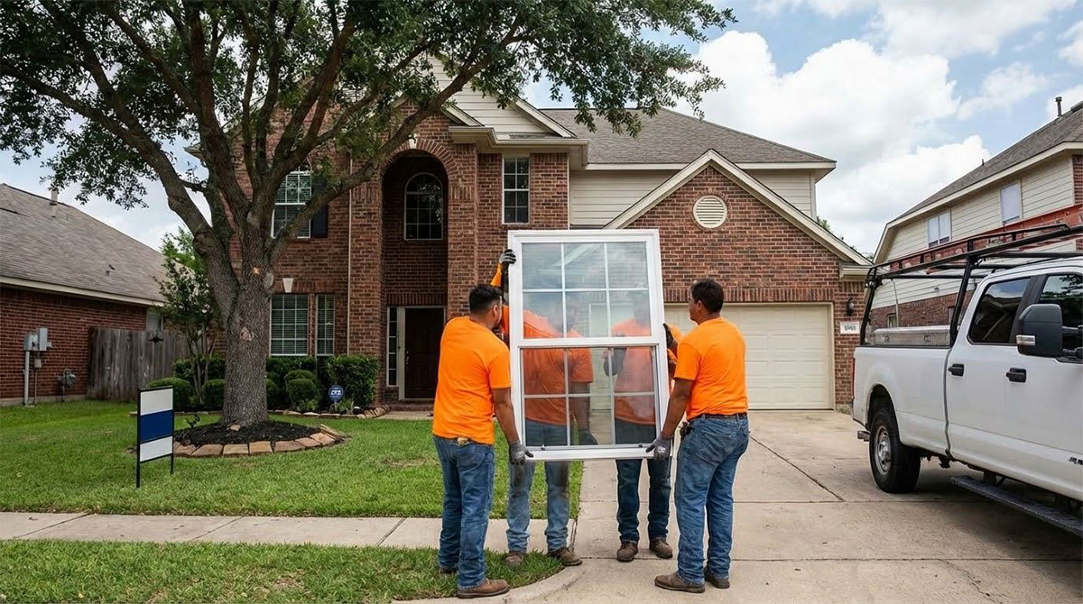 Maverick window installation crew replacing windows on a Texas home