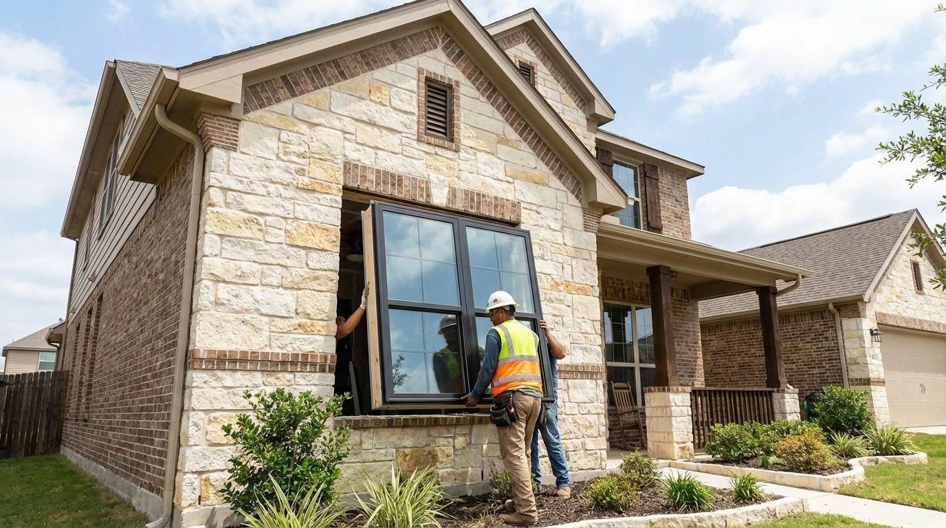 Professional installing a new energy efficient window