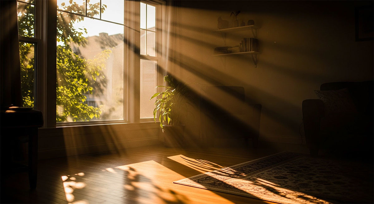 Texas home exterior with strong sunlight heating windows during warm weather