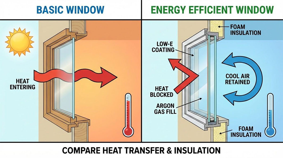 Comparison between Basic Window and energy efficient windows