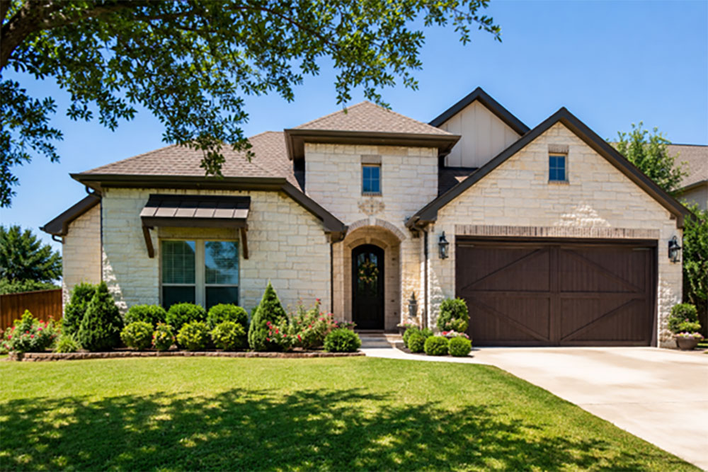 Texas home exterior in bright sunlight before summer heat arrives