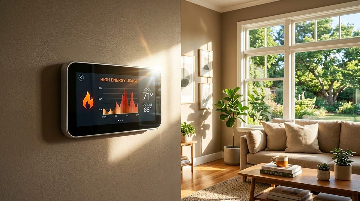 Thermostat showing increased energy usage due to inefficient windows