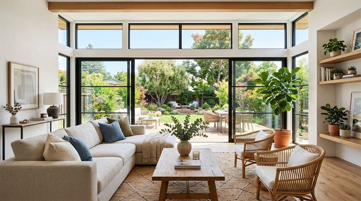 Comfortable living room with new energy efficient windows